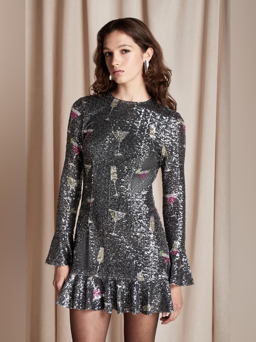 NWT Anthropologie Charcoal Sequin Dress with Martini and Champagne Motifs - Picture 3 of 4